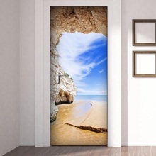 77x200cm 3D Beach Cave Landscape Door Stickers For Living Room Bedroom PVC Adhesive Wallpaper Home Decor Waterproof Mural Decal 2024 - buy cheap