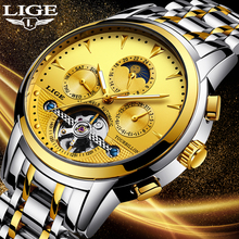 New LIGE Mens Watches Top Luxury Brands Gold Mechanical Watch Mens Sports Waterproof Full Steel Business Watch Relogio Masculino 2024 - buy cheap