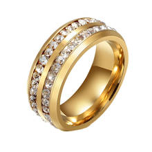 Freeshipping 3colorsWomens Mens Fashion Double Rows Rhinestones Titanium Steel Wedding Jewelry Ring 2024 - buy cheap