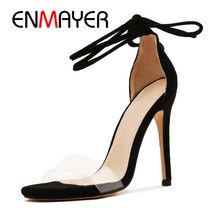 Enmayer sandálias de salto alto femininas, de microfibra, básico, com cadarço, para festa, verão, tamanho grande 34-45, ly1372 2024 - compre barato