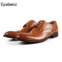 Cyabmoz/мужские оксфорды высокого качества; обувь в британском стиле из натуральной кожи с перфорацией типа «броги»; резная Обувь На Шнуровке; обувь в деловом стиле; мужская обувь на плоской подошве 2024 - купить недорого