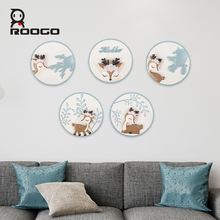 Roogo, placas colgantes de resina para pared, 3D, lindo ciervo, hogar, sala, Bar, fondo, arte, decoración nórdica, platos, adornos, decoración artesanal 2024 - compra barato