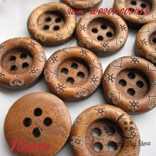 15mm 4 holes coffee wood button laser heart shirt buttons supplies for sewing diy scrapbooking craft  wholesale 2024 - buy cheap