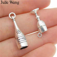 Julie wang 12 pçs garrafa de vinho cálice encantos liga antigo prata cor brincos pulseira fazer jóias pingente metal acessório 2024 - compre barato