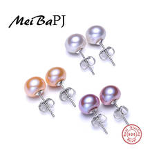 [MeiBaPJ]78/89/910 Classic simple pearl earrings for women real natural freshwaterpearl & 925 sterling silver stud earrings 2024 - buy cheap