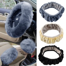 Tirol 2017 3 pcs/set Charm Warm Long Wool Plush car Steering Wheel Cover woolen Car Handbrake Accessory steering-wheel hot 2024 - buy cheap