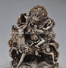xd 001 7.8"Chinese Tibetan Buddhism Silver Horse riding Exorcisms Tibetan Buddha Statue 2024 - buy cheap
