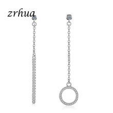 ZRHUA 925 Sterling Silver Earrings Long Chain Drop Jewelry Paved Full Zircon Hollow Round Brincos For Women Female Best Gifts 2024 - buy cheap