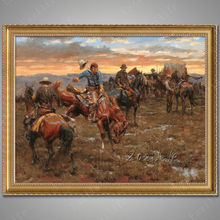 Hand painted canvas oil paintings Western Cowboy Oil painting on canvas wall pictures for living room wall art canvas Horse 2024 - buy cheap