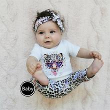 3Pcs Summer Newborn Baby Girls Clothes Set Fashion Short Sleeve Color Animal Print Tops Leopard Pants Headband Infant Clothing 2024 - buy cheap