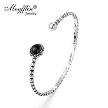 Meyfflin Fashion Cuff Bracelets & Bangles for Women Jewelry Simple Silver Color Black Stone Open Bangle Femme Pulseiras Bijoux 2024 - buy cheap
