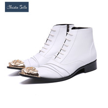 Мужские ботинки из натуральной кожи в британском стиле Christia Bella, белые вечерние ботинки на шнуровке, ботильоны в байкерском стиле, мужская модельная обувь размера плюс 2024 - купить недорого