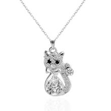 Fashion Lovely Silver Color Crystal Cat Pendant Necklace Sweater Chain Choker Jewelry for Women FSPXL83 2024 - buy cheap