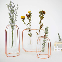 Vaso de vidro estilo nórdico, vaso de flores em ferro, arte em ouro rosa, tubo de ensaio suspenso, vasos de flores para decoração de casa, escritório 2024 - compre barato