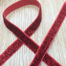 Free shipping 3/8'' (10mm) 10 yards Red Color single face Glitter velvet ribbon/Metallic Velvet Ribbon (no elastic) 2024 - buy cheap