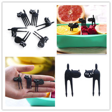 6pcs/set Lovely Black Cat Fruit Fork Kitten Lunch Garfo Cartoon Children Food Mini Picks 2024 - buy cheap