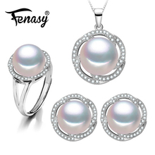 FENASY 925 Sterling Silver Jewelry Sets Natural Pearl Stud Earrings Custom Bohemian Pendant Chain Necklace For Women Ring Set 2024 - buy cheap