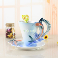 Кофейная чашка Swordfish, цветная эмалированная Кружка с животными, ручная роспись, керамическая чашка для кофе и чая 2024 - купить недорого