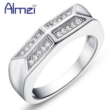 Almei anéis de prata com zircônia cz 15% de desconto, anel de casamento com cristal na moda, cor de prata para homens e mulheres, anel punk para festa jciclismo 2024 - compre barato