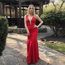 Sexy Mermaid Long Vestido De Noite Sexy Sleeveless Full Length Red Evening Dresses Beaded Lace Women Formal Party Gowns Cheap 2024 - buy cheap