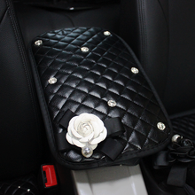 Leather Diamond Crystal Camellia Flower Universal Car Armrest Cover Pad Auto Center Console Arm Rest Seat Box Cover Accessories 2024 - buy cheap