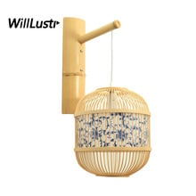 China Style Bamboo Wall Light Vintage Blue And White Porcelain Pattern Hotel Aisle Restaurant Doorway Bar Handmade Sconce Lamp 2024 - buy cheap