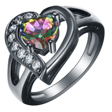 Romentic anel de casamento coração com zircônio cz, joia preta dourada arco-íris cristal casamento 2016 2024 - compre barato