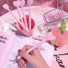 Bolígrafo de Gel creativo en forma de corazón para chica, bolígrafo de amor negro y rosa de 0,4mm para oficina, suministros escolares, lapiceros, suministros de escritura 2024 - compra barato