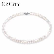 CZCITY 100% 925 Silver Pearl Necklace for Women 7-8mm Flawless Natural Freshwater Pearl Necklace Fine Jewelry Wholesale 2024 - buy cheap