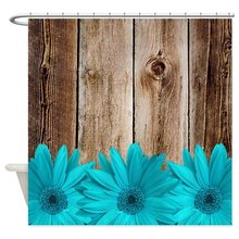 Custom Rustic Barn Wood Teal Daisies Decorative Fabric Shower Curtain 2024 - compre barato