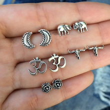 10 Pcs/Set Women Fashion Punk Moon Flower OM Yoga Cow Head Silver Color Earrings Set Party Jewelry 2024 - buy cheap