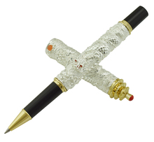 Винтажная Роскошная Шариковая ручка Jinhao с серебряной крышкой, маленькая двойная искусственная жемчужина, тяжелая металлическая ручка для тиснения и резьбы 2024 - купить недорого