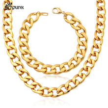 Jewelry Sets Men Necklace Bracelet Set Gold//Rose Gold color  Wholesale Curb Cuban Chain Necklace Trendy Punk S754G 2024 - buy cheap