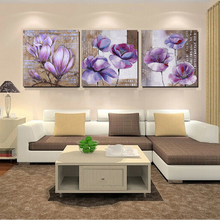 Pintura de parede sem moldura 3 peças decoração de casa vintage flor roxa decoração de parede moderna arte de parede imagens de tela para sala de estar hy29 2024 - compre barato