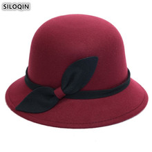 SILOQIN Fashion Elegant Lady's Fedoras Hats 2019 New Style Noble Women's Retro Warm Hat Bow Decoration Female Trend Brands Cap 2024 - buy cheap