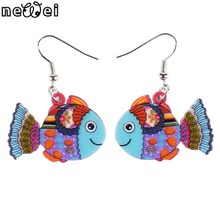 Newei-pendientes bonitos con diseño de pez para mujer, aretes de gota, acrílico, largos, Animal, novedad, 2016 2024 - compra barato