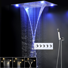 Modern LED Shower Set Ceiling Large Rain Shower Head Massage Waterfall Shower Faucets Panel with 4 Way Shower Diverter Valve 2024 - compre barato