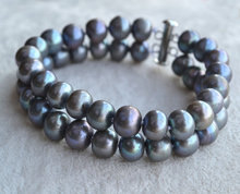 Joyería de perlas para mujer, pulsera de perlas de agua dulce grises, 2 filas de 7,5 pulgadas, 7-8mm, joyería de perlas 100% reales, pulsera de moda 2024 - compra barato