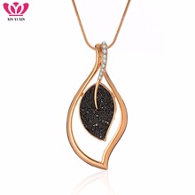 Vintage Gold Crystal Leaf Pendant Necklaces Black Crystal Plant Long Necklace For Women Sweater Necklaces Statement Jewelry New 2024 - buy cheap