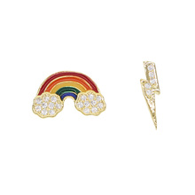 2019 summer cz lightning rainbow stud earring 2 color paved clear colourful CZ minimal delicate girl ladies fashion gift jewelry 2024 - buy cheap