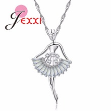 Collar de plata de ley 925 para mujer, colgante de Ballet de baile de moda, cadena de suéter, collar de piedra de zirconia cúbica, joyería de boda para mujer 2024 - compra barato