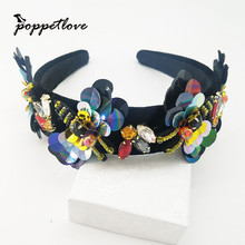 New Arrival Flannel Crown Colorful Simulation Sequins butterflies girl Hair Bands Crystal Stereo Headband Women hair jewelry 2024 - buy cheap