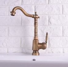 Vintage Antique Brass Single Ceramic Lever Handle Swivel Spout Bathroom Basin Kitchen Sink Faucet Cold & Hot Mixer Tap asf113 2024 - buy cheap