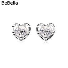 BeBella cute 1.0cm heart crystal stud earrings with Czech crystals original fashion jewelry for women girls girlfriend gift 2024 - buy cheap