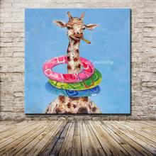 Mintura pintados à mão arte da parede moderna imagem para sala de estar decoração casa abstrato girafa salva-vidas animal pintura a óleo sobre tela 2024 - compre barato