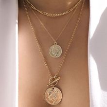 3 Pcs/Set Ethnic Style Female Necklace Portrait Coin Two Round Piece Pendant Multilayer Gold Necklace Charm Women Wear Jewelry 2024 - buy cheap