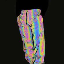 Calça esportiva masculina, calça colorida reflexiva para corrida, hip hop, streetwear, com luz noturna, fitness 2024 - compre barato