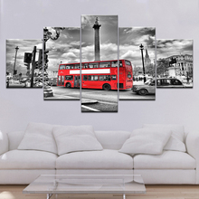 Pintura moderna hd em tela, 5 painéis, cidade, cenário, ônibus vermelho, imagem modular, arte de parede, decoração de casa, pôsteres, quadro, quarto 2024 - compre barato