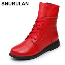 SNURULANWomen's Ankle Boots Genuine Leather Lace Up Winter Boot Ankle Boots For Women Genuine Leather Low Heel Female ShoesE226 2024 - buy cheap