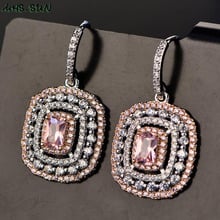 Mhs. sun brincos femininos de luxo, brincos pendurados em cristal cz rosa de zircônia para mulheres, banquetes de casamento, jóias 1 parede 2024 - compre barato